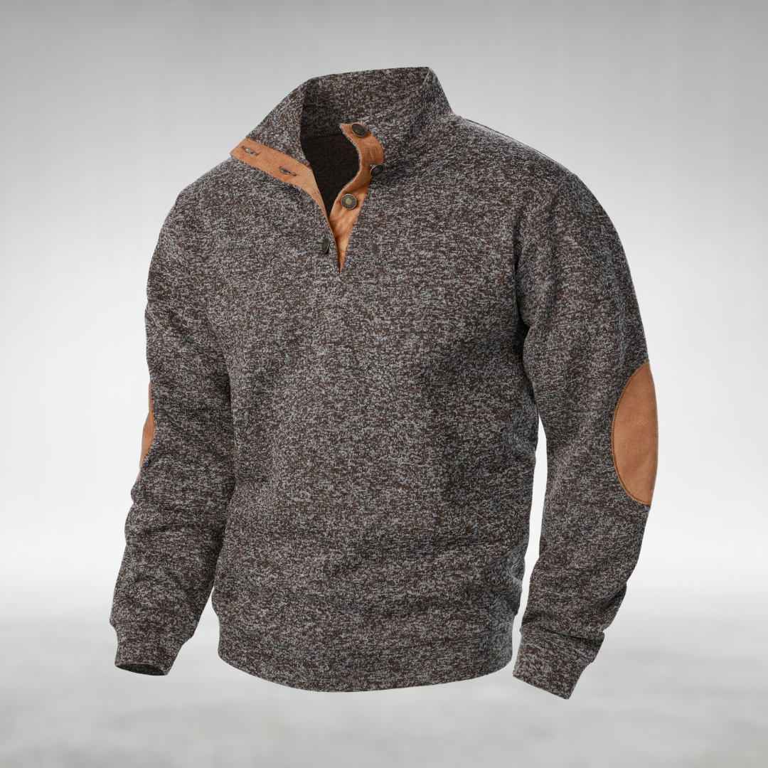 Casper | Herren Sweatshirt Stehkragen Ellbogenpatches Melange