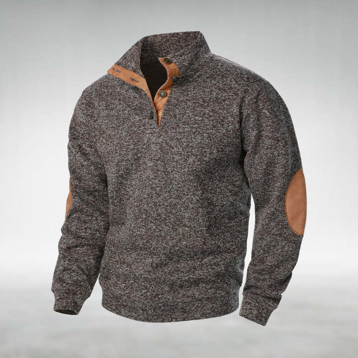 Casper | Herren Sweatshirt Stehkragen Ellbogenpatches Melange
