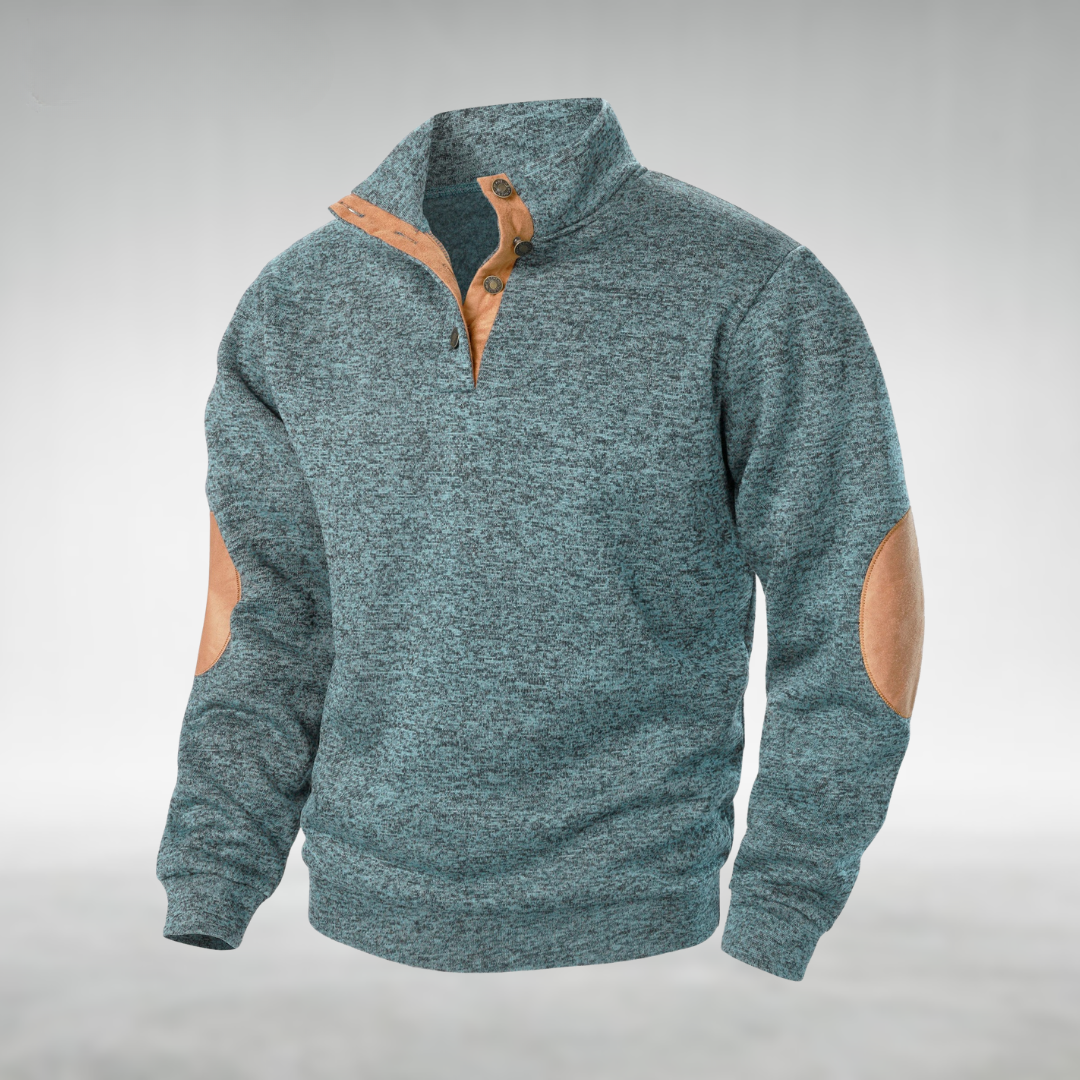 Casper | Herren Sweatshirt Stehkragen Ellbogenpatches Melange
