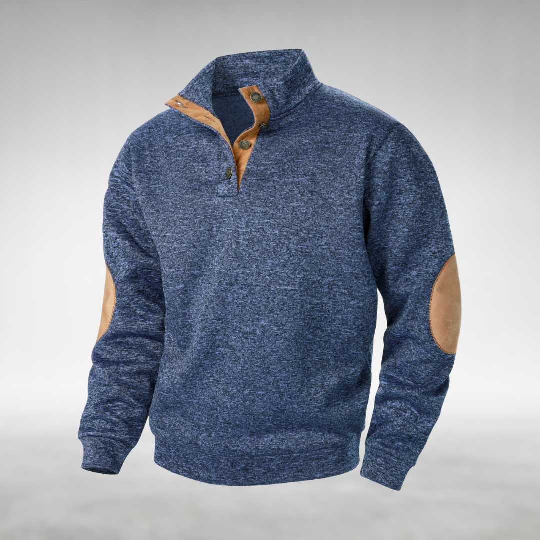 Casper | Herren Sweatshirt Stehkragen Ellbogenpatches Melange