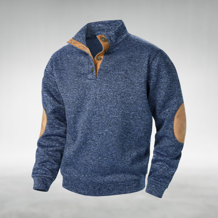 Casper | Herren Sweatshirt Stehkragen Ellbogenpatches Melange