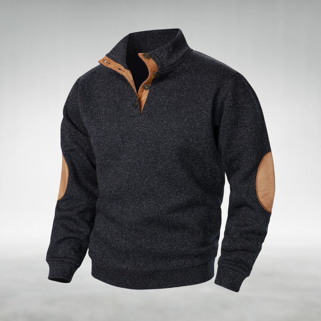 Casper | Herren Sweatshirt Stehkragen Ellbogenpatches Melange