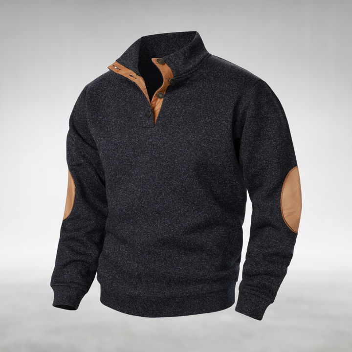 Casper | Herren Sweatshirt Stehkragen Ellbogenpatches Melange