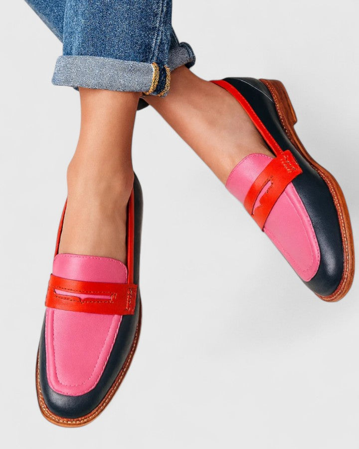 Fritha | Damen Loafer Farbblock Penny Loafer Flach Mehrfarbig