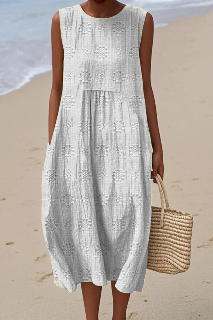 Mia | Damen Sommerkleid Ärmellos Midi Stufenkleid Einfarbig Strandkleid