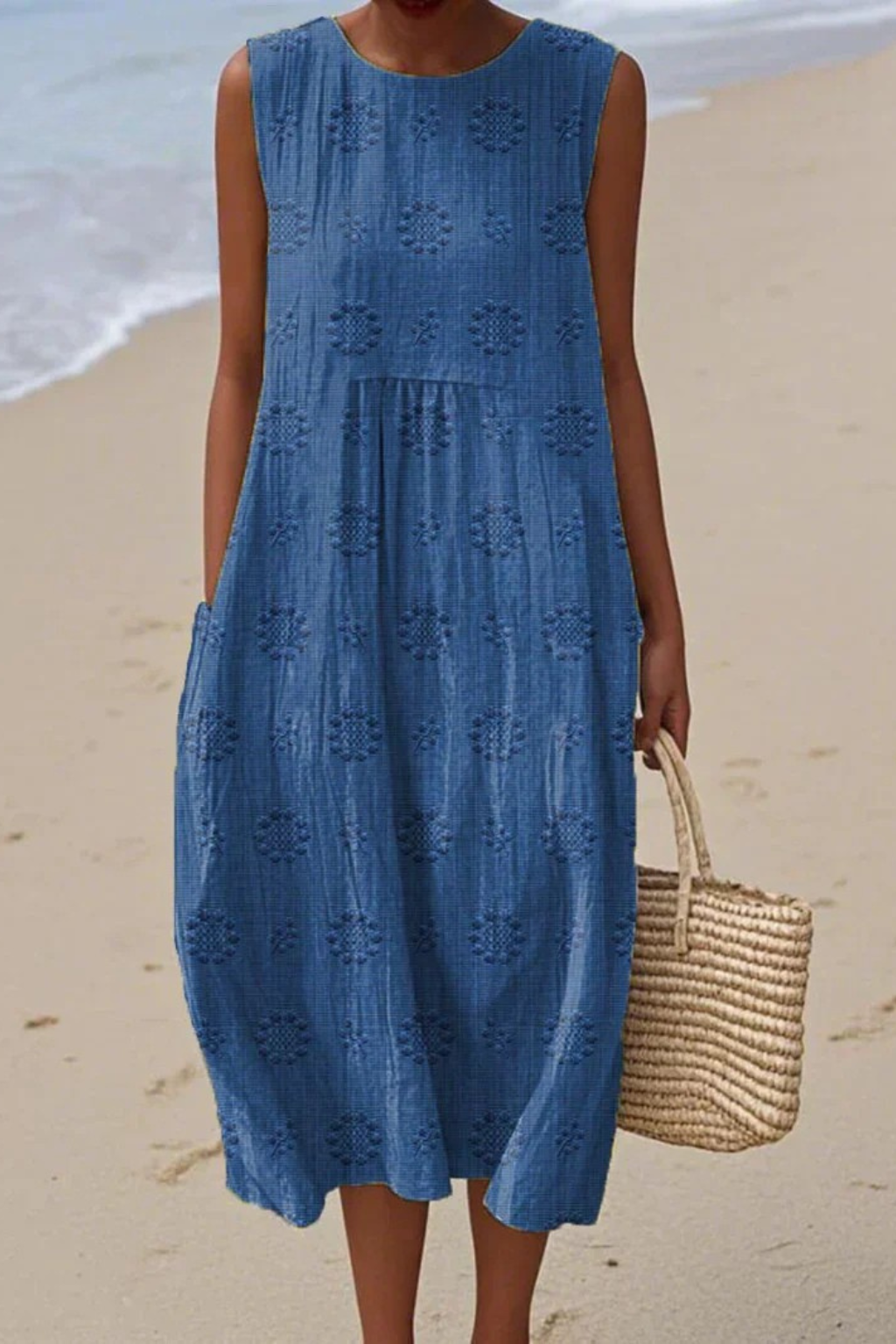 Mia | Damen Sommerkleid Ärmellos Midi Stufenkleid Einfarbig Strandkleid