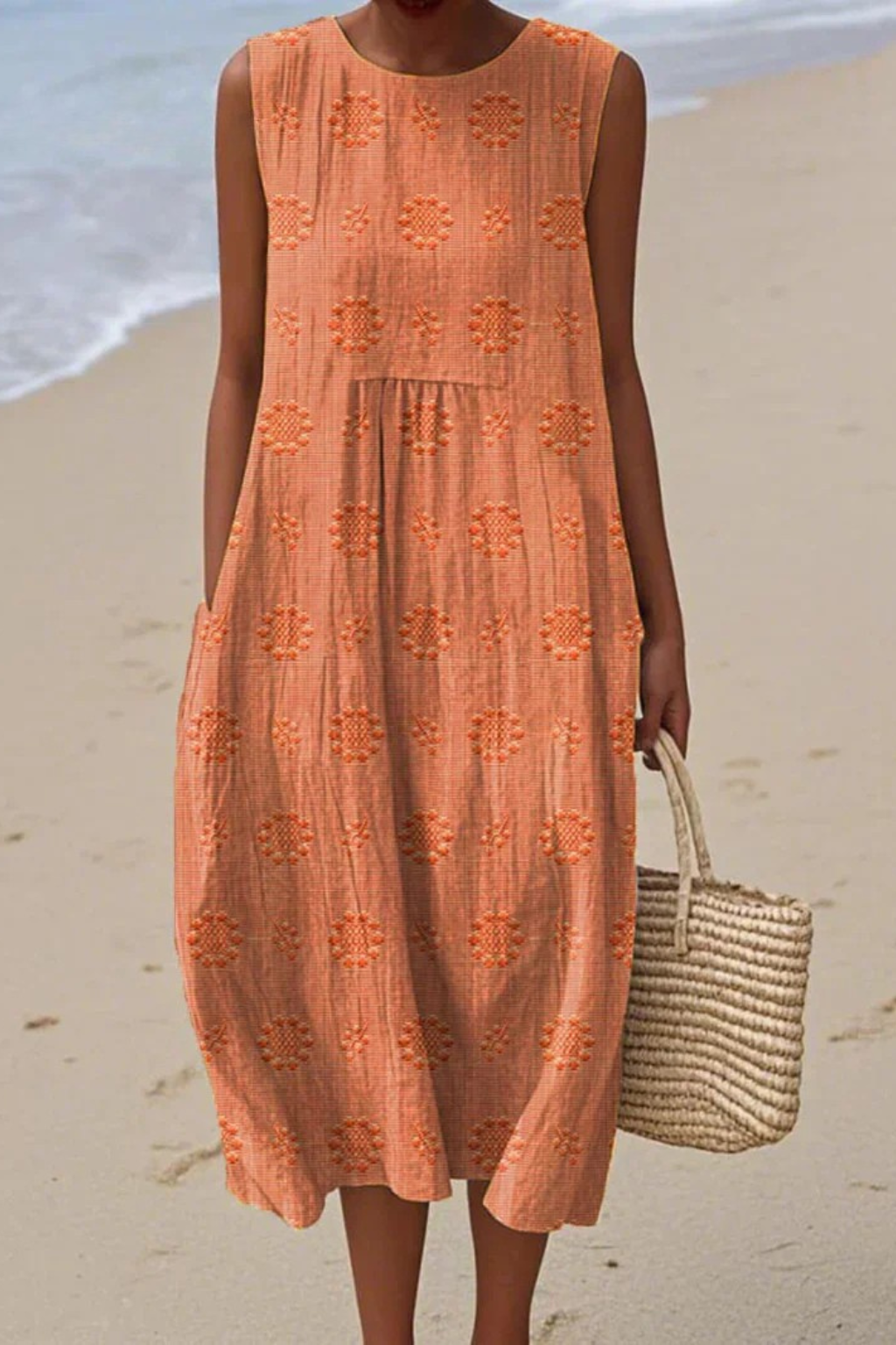 Mia | Damen Sommerkleid Ärmellos Midi Stufenkleid Einfarbig Strandkleid