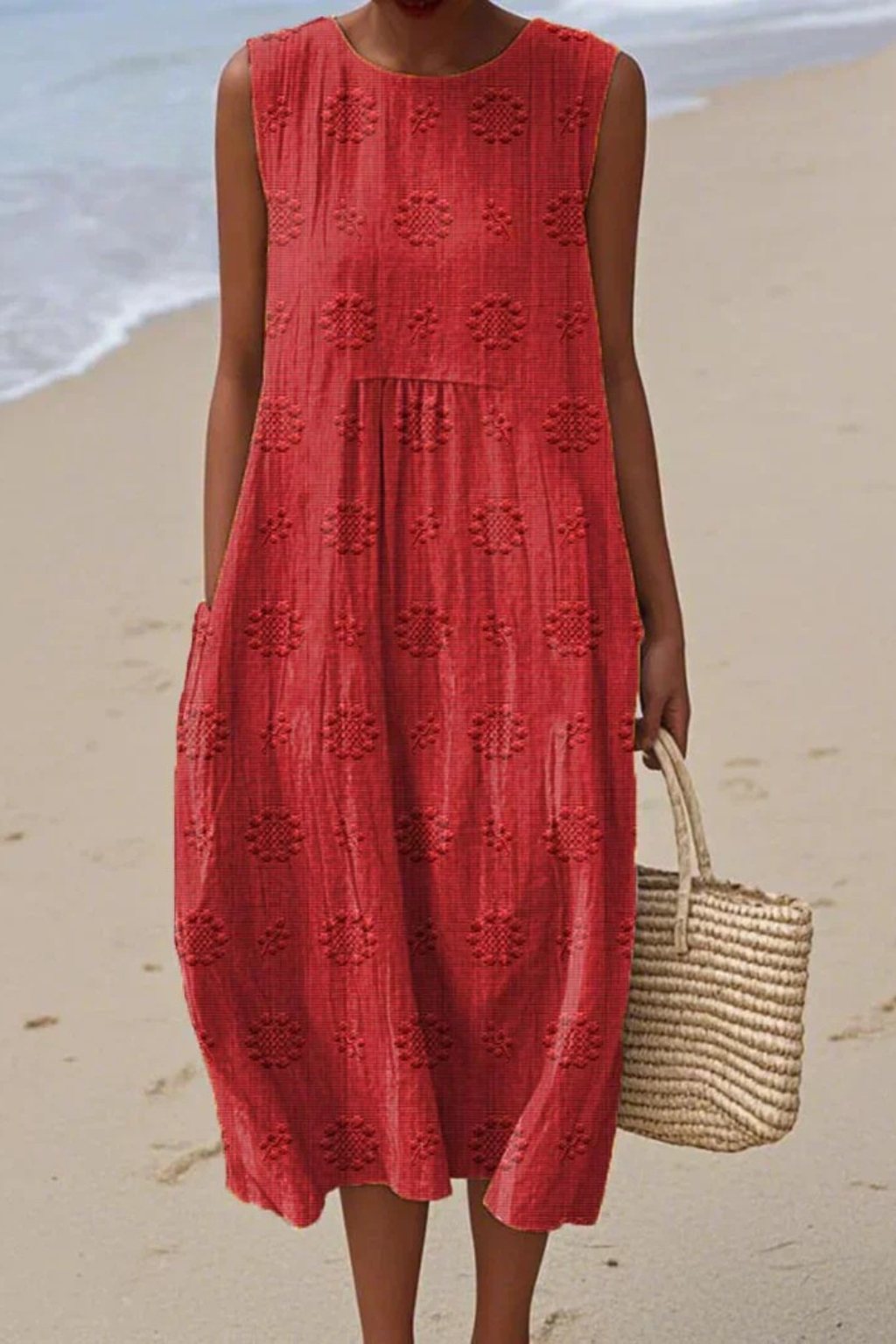 Mia | Damen Sommerkleid Ärmellos Midi Stufenkleid Einfarbig Strandkleid
