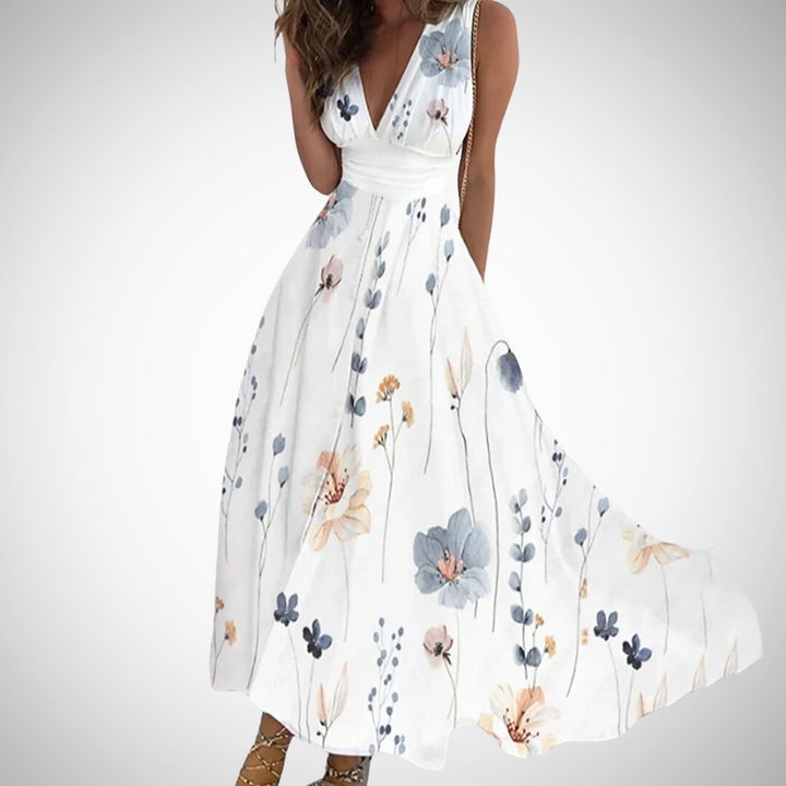 Via | Damen Maxi-Kleid Blumenprint V-Ausschnitt Ärmellos