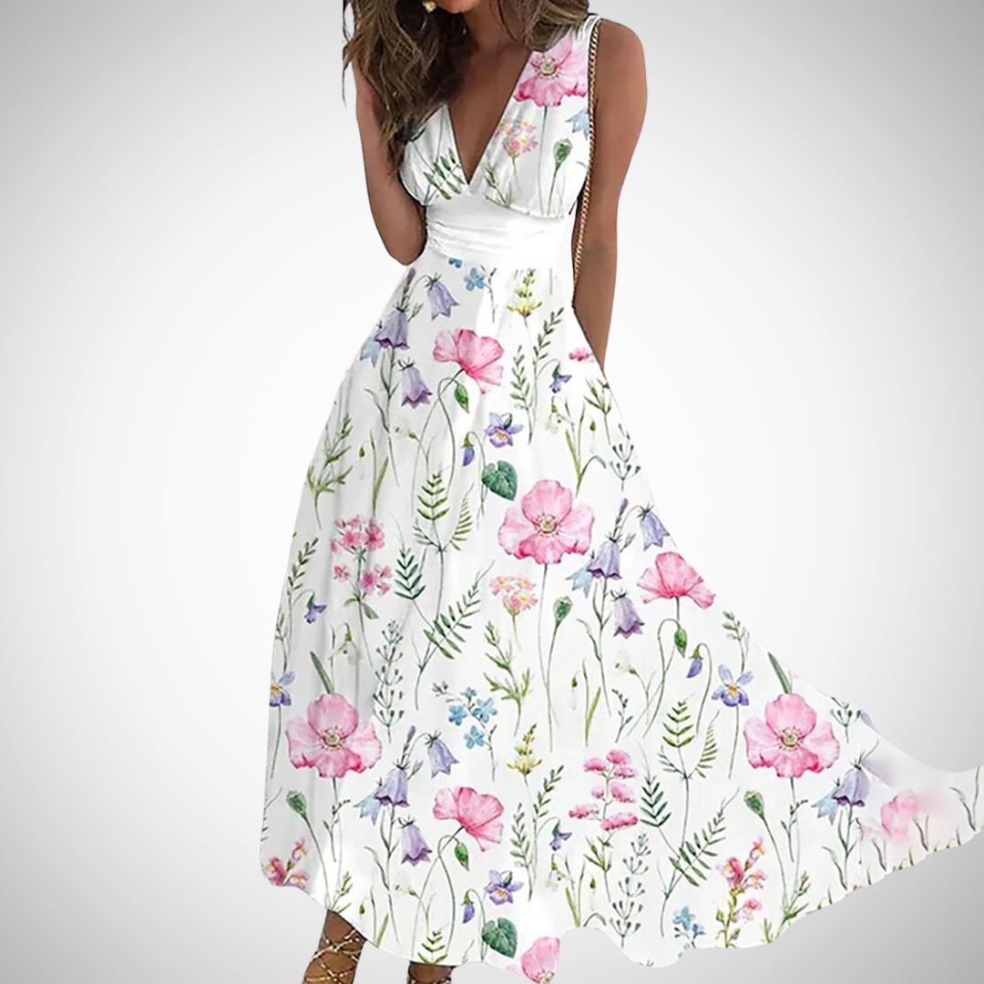 Via | Damen Maxi-Kleid Blumenprint V-Ausschnitt Ärmellos