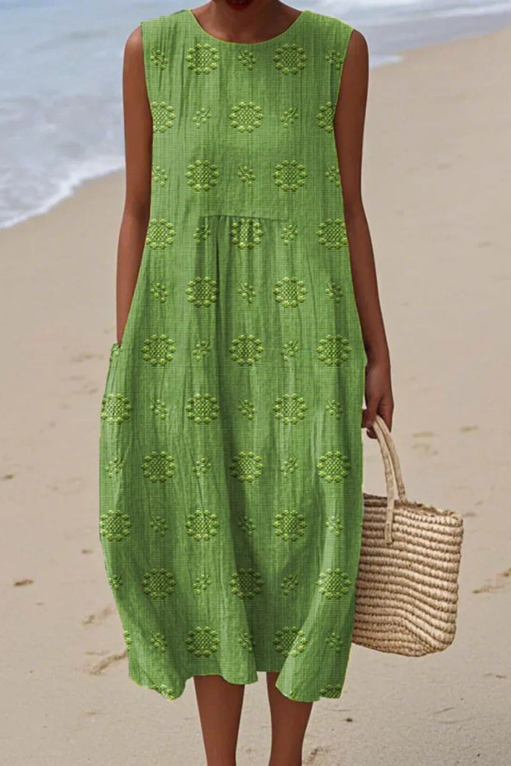 Mia | Damen Sommerkleid Ärmellos Midi Stufenkleid Einfarbig Strandkleid