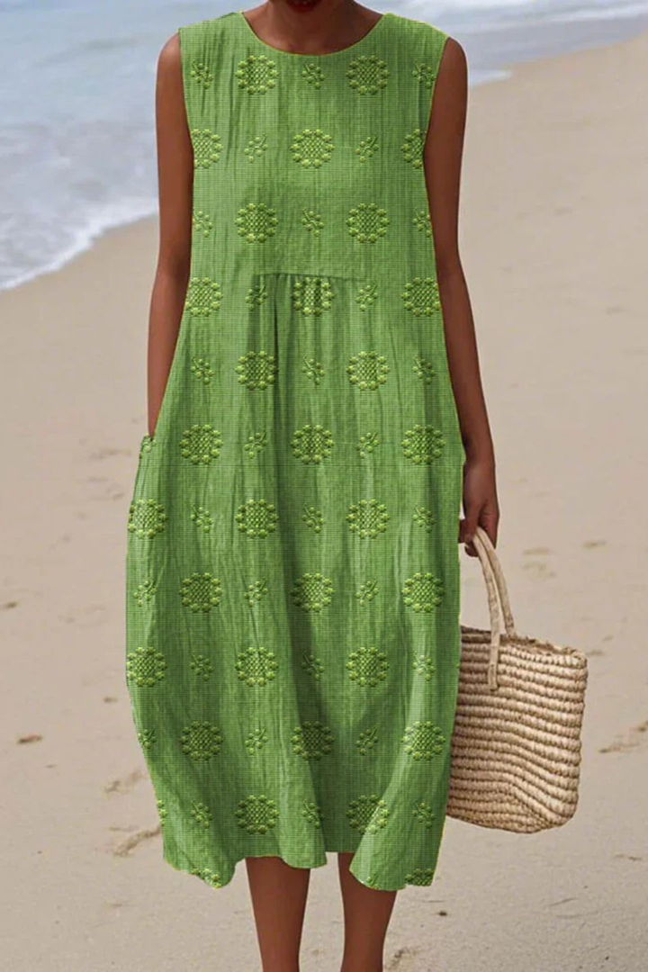 Mia | Damen Sommerkleid Ärmellos Midi Stufenkleid Einfarbig Strandkleid