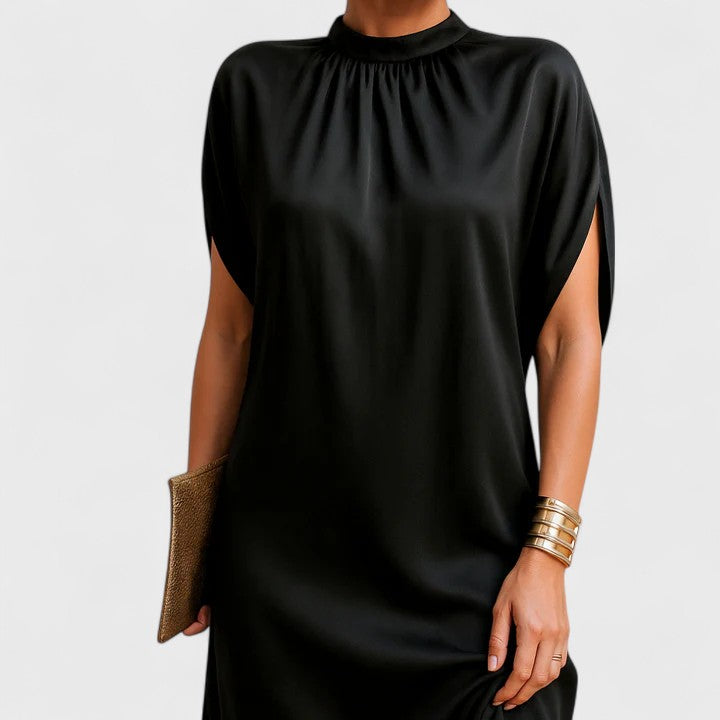 Sella | Damen Mini Kleid Fledermausärmel Stehkragen Schulterausschnitt