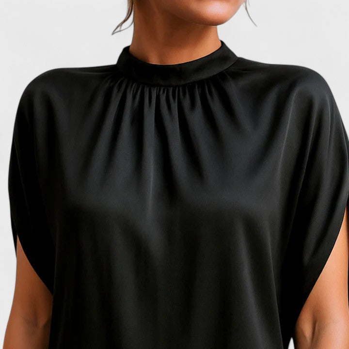 Sella | Damen Mini Kleid Fledermausärmel Stehkragen Schulterausschnitt