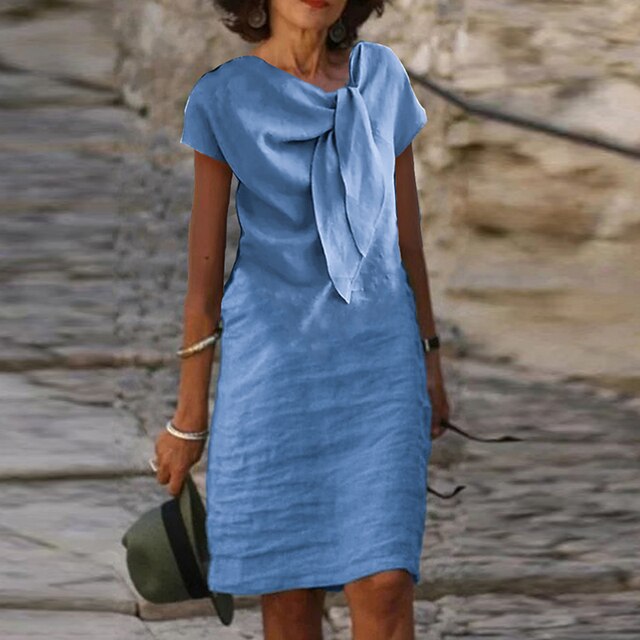 Clara | Damen Sommerkleid Kurzarm Knielanges Freizeitkleid