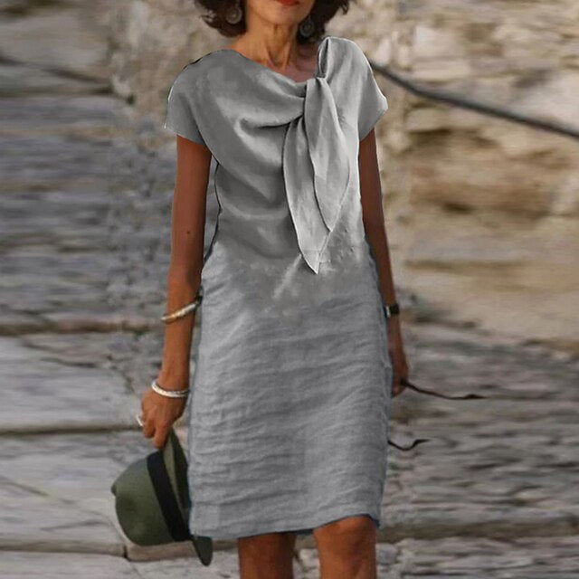 Clara | Damen Sommerkleid Kurzarm Knielanges Freizeitkleid