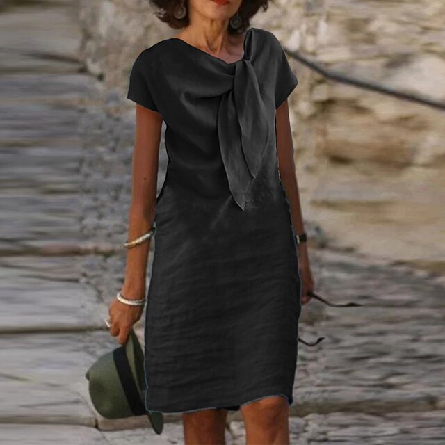 Clara | Damen Sommerkleid Kurzarm Knielanges Freizeitkleid