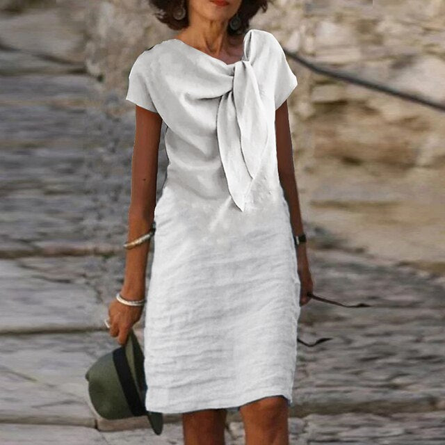 Clara | Damen Sommerkleid Kurzarm Knielanges Freizeitkleid