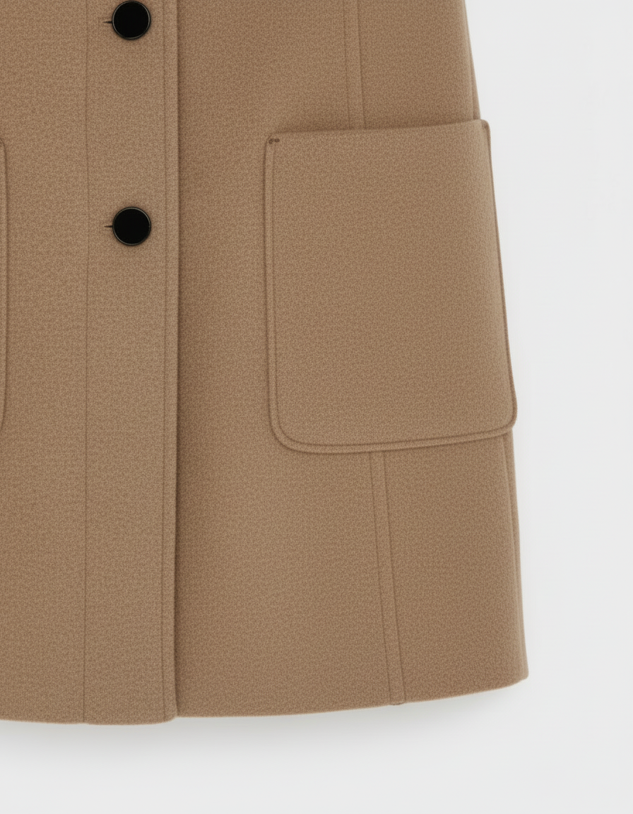 Vivienne Damen Übermantel – Detailansicht der vorderen Knöpfe und Stoffstruktur