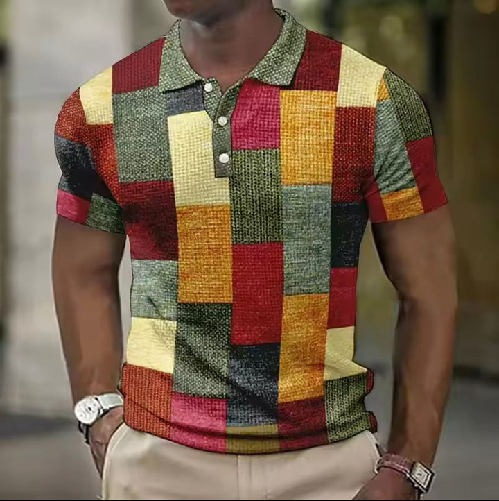 Klaas | Herren Poloshirt Kurzarm Karo Print Colorblock