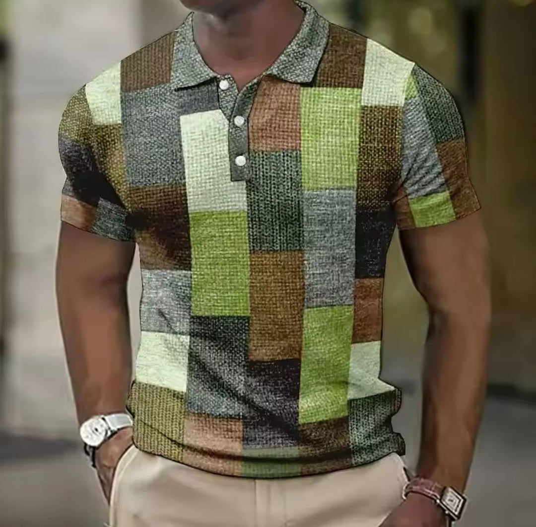 Klaas | Herren Poloshirt Kurzarm Karo Print Colorblock