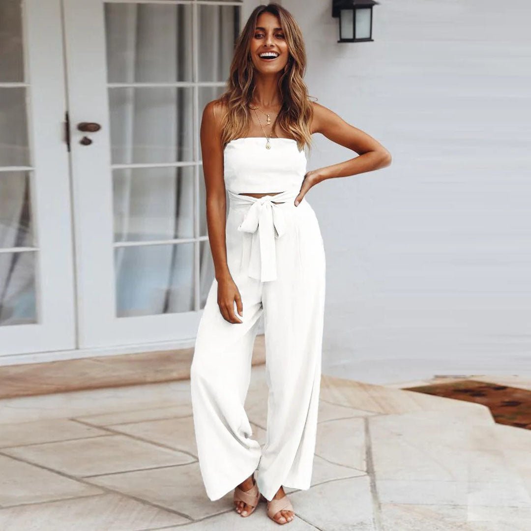 Naia | Damen Bandeau Jumpsuit Wide Leg Bindegürtel