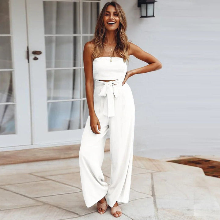 Naia | Damen Bandeau Jumpsuit Wide Leg Bindegürtel