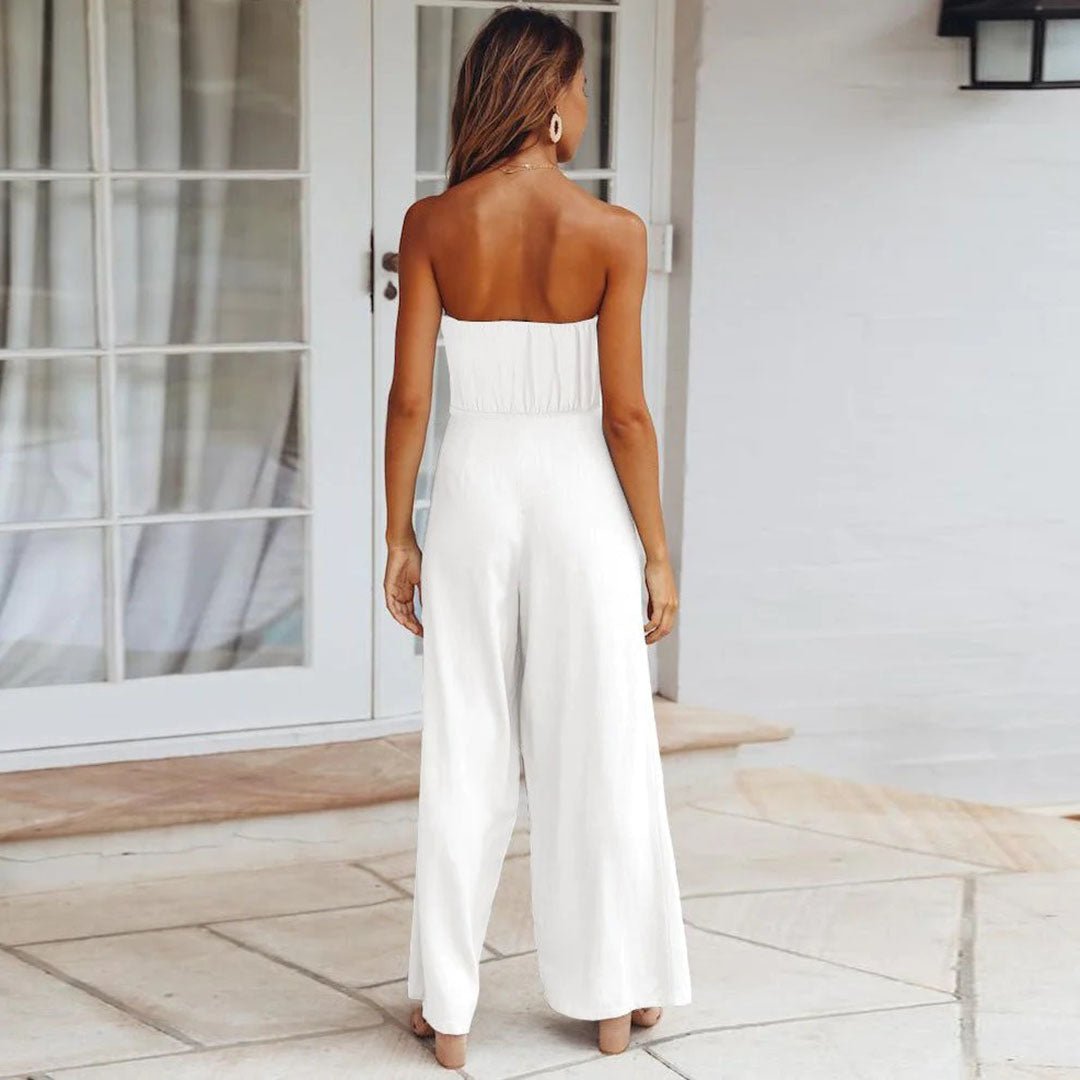 Naia | Damen Bandeau Jumpsuit Wide Leg Bindegürtel
