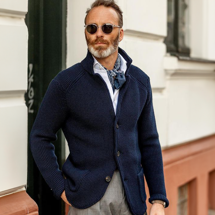 Jovel | Herren Strickjacke Blazer-Stil Knöpfe Strukturmuster