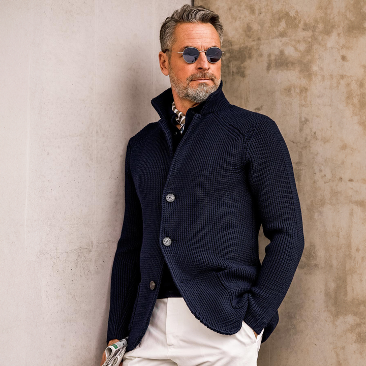 Jovel | Herren Strickjacke Blazer-Stil Knöpfe Strukturmuster