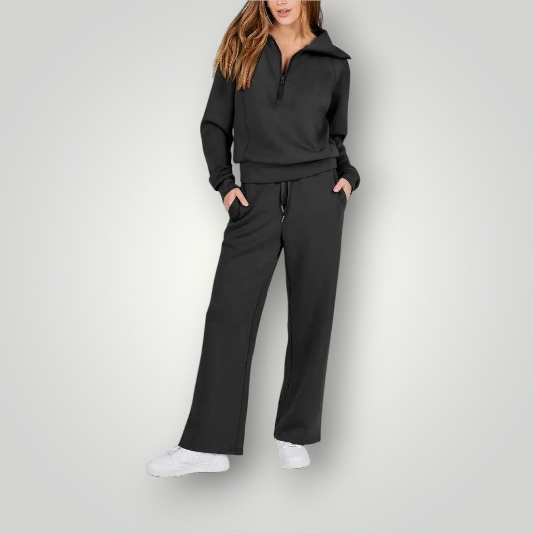 Luna | Damen Loungewear Set 2-teilig Half-Zip Pullover Weite Hose