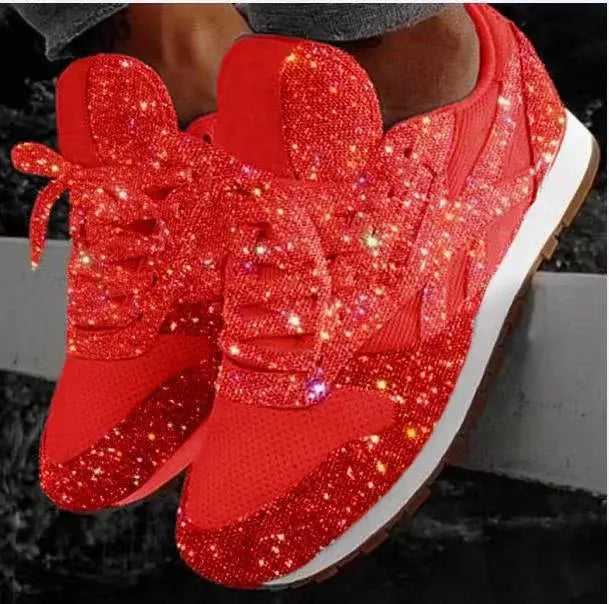 Stella | Damen Glitzer Sneaker Pailletten Schnürung Freizeitschuh