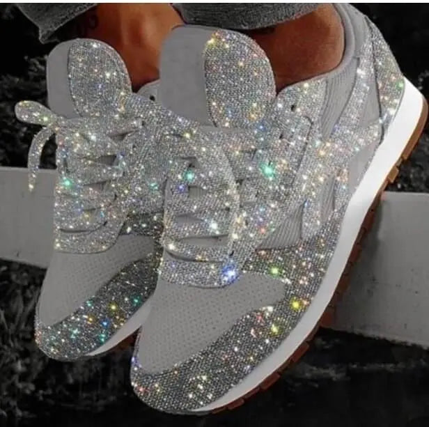 Stella | Damen Glitzer Sneaker Pailletten Schnürung Freizeitschuh