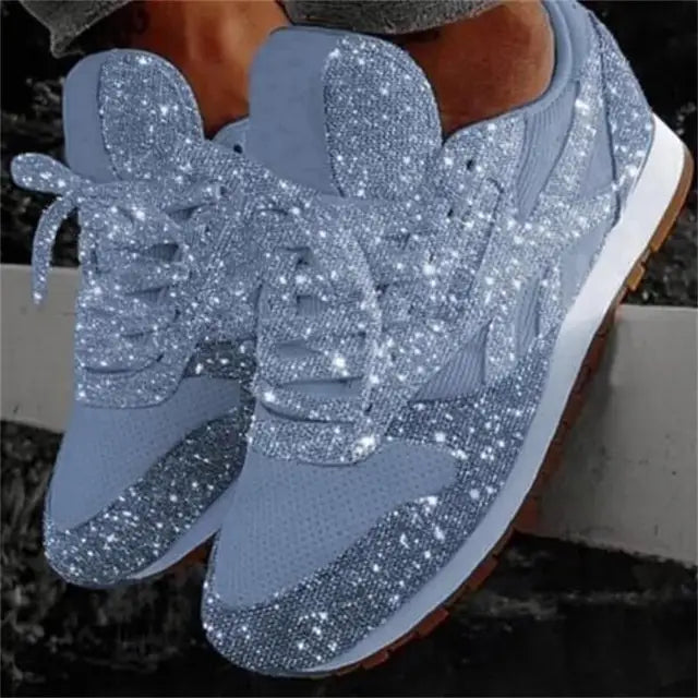 Stella | Damen Glitzer Sneaker Pailletten Schnürung Freizeitschuh