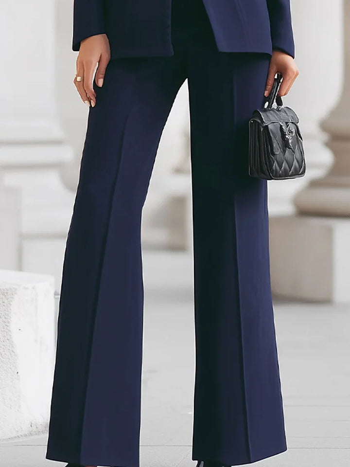 Victoria | Damen Hosenanzug Set, Longline Blazer mit Schlaghose