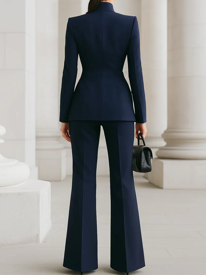 Victoria | Damen Hosenanzug Set, Longline Blazer mit Schlaghose