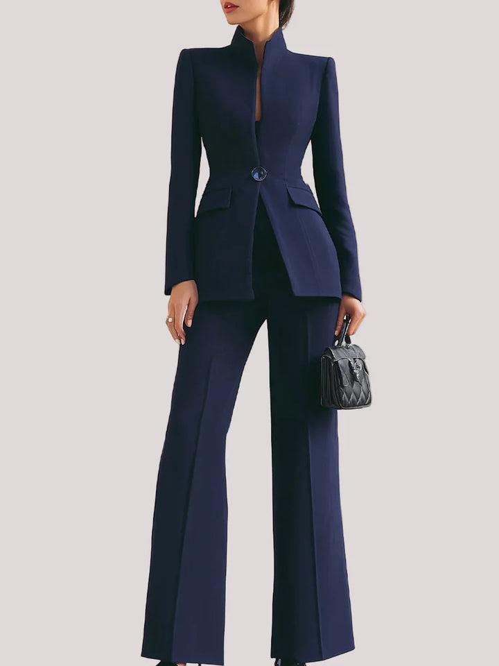 Victoria | Damen Hosenanzug Set, Longline Blazer mit Schlaghose