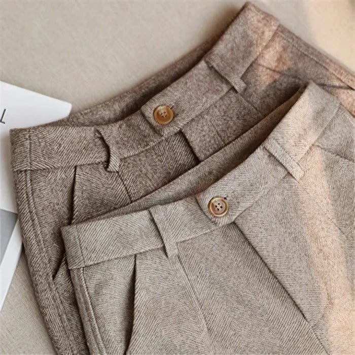 Vela | Damen Hose Fischgrat Muster Umschlagbund Elegant