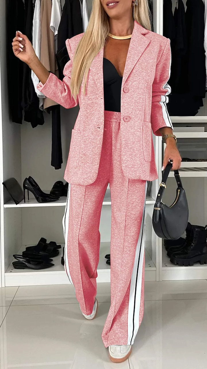 Grace | Damen Blazer Set Melange Wide Leg Hose Zweiteiler