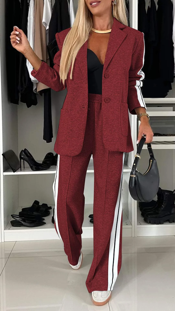 Grace | Damen Blazer Set Melange Wide Leg Hose Zweiteiler