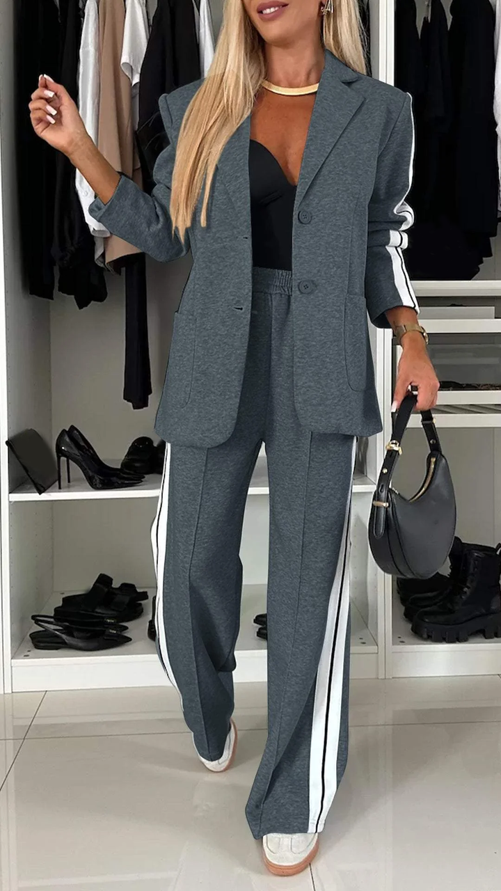 Grace | Damen Blazer Set Melange Wide Leg Hose Zweiteiler
