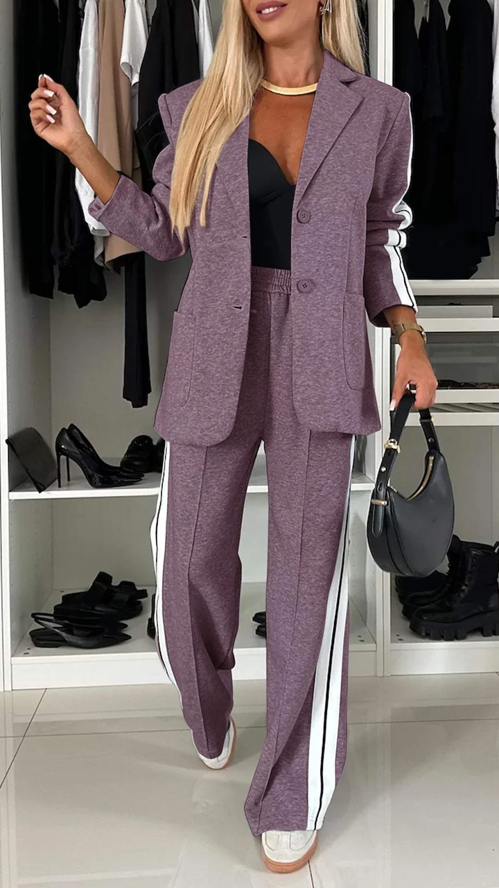 Grace | Damen Blazer Set Melange Wide Leg Hose Zweiteiler