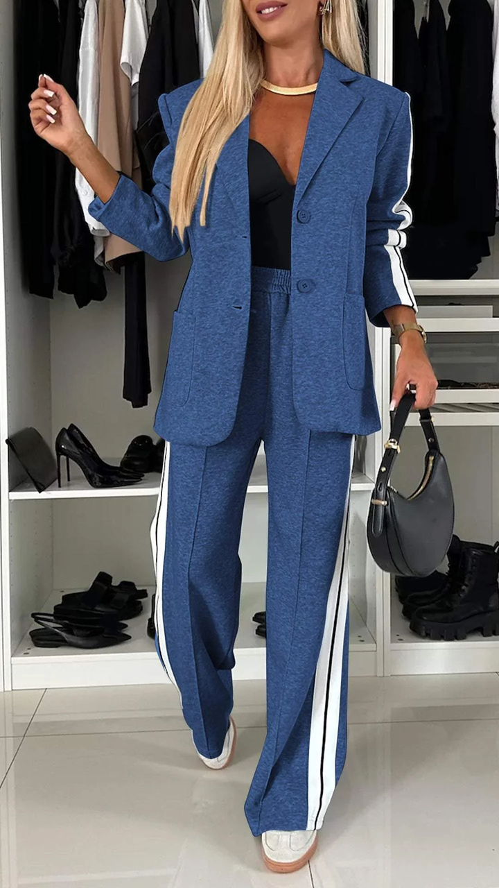 Grace | Damen Blazer Set Melange Wide Leg Hose Zweiteiler