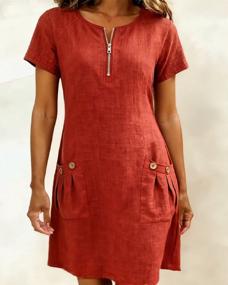 Mia | Damen kleid Kurzarm A-Linie mit Reißverschluss