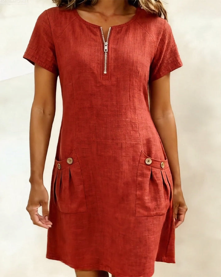 Mia | Damen kleid Kurzarm A-Linie mit Reißverschluss