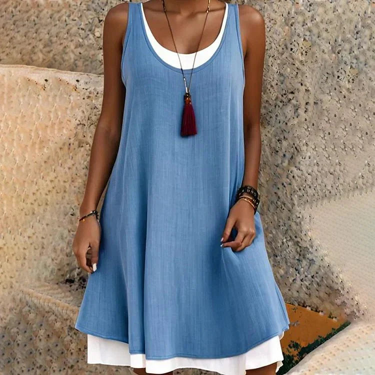 Ayala | Damen Trägerkleid Ärmellos Rundhals 2-in-1 Optik Midi