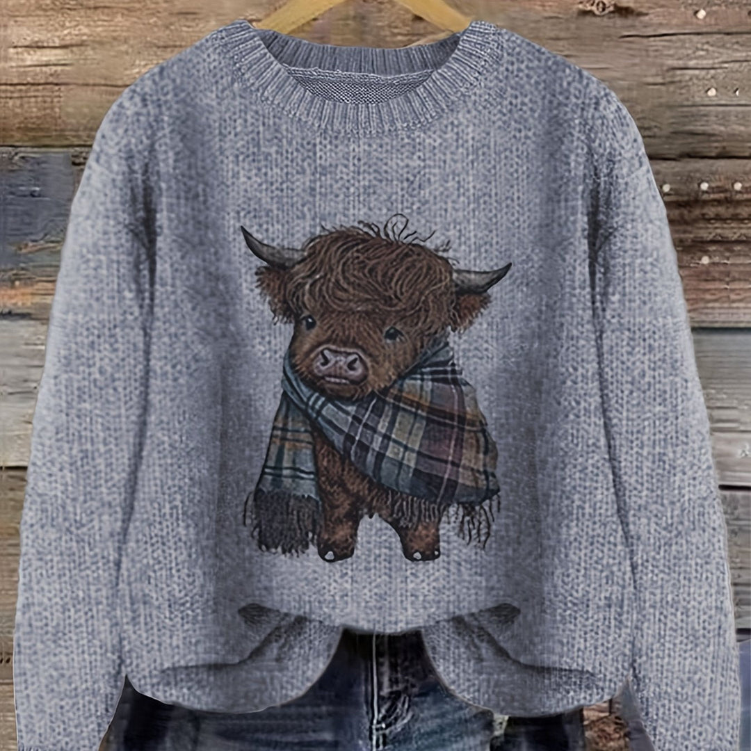 Hildveke | Damen Strickpullover Highland Kuh Motiv