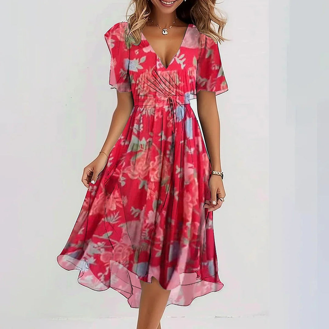 Ruffa | Damen Blumenkleid Midi V-Ausschnitt Sommerkleid