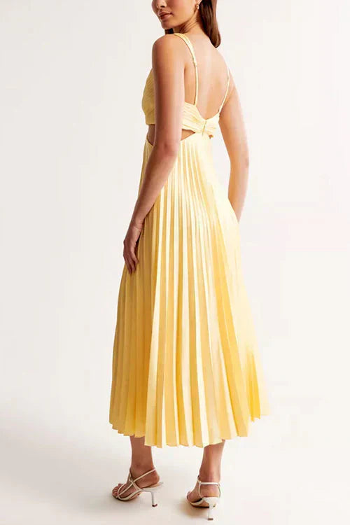 Sienna | Damen Plissee Abendkleid V-Ausschnitt Cut-Out
