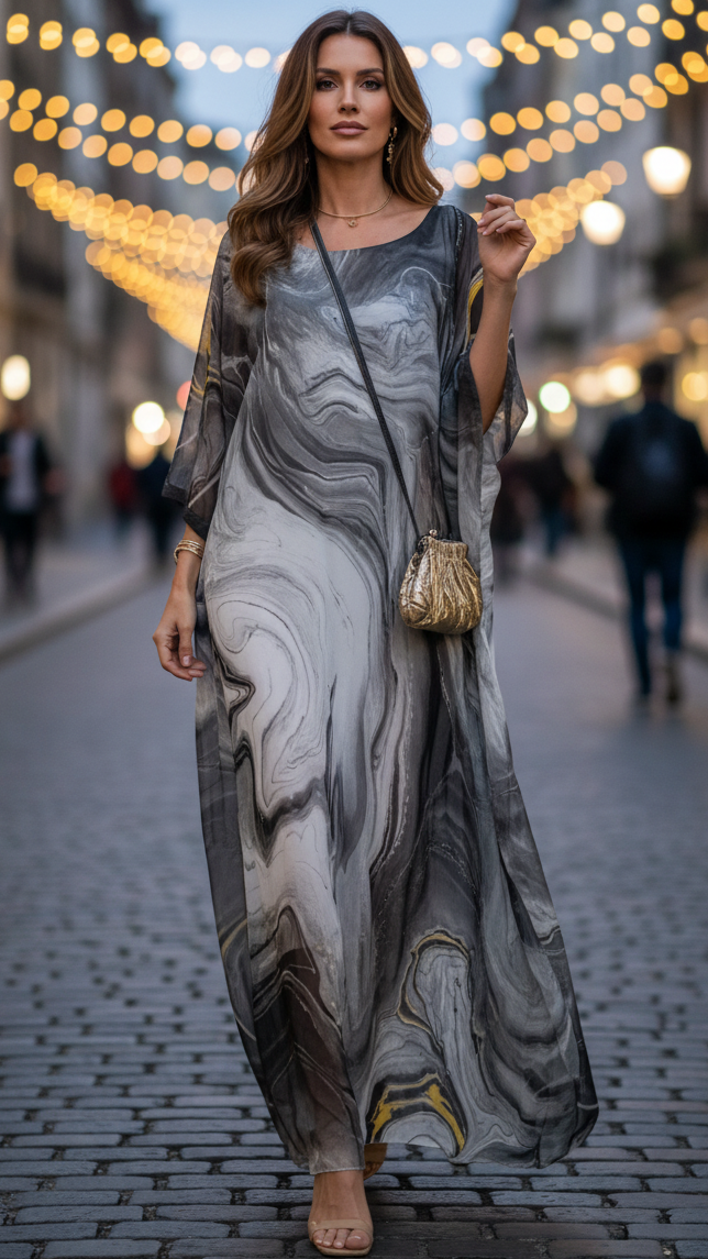 Indra | Damen Chiffon Maxi Kleid Fließend Kaftan Abendkleid